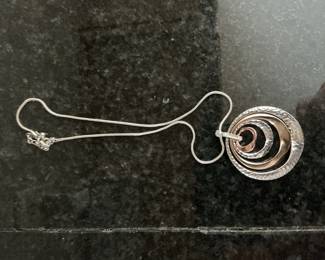 Multi-Tone Hammered and Polished Concentric Circles Pendant Necklace