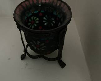 Stained Glass and Metal Pedestal Bowl