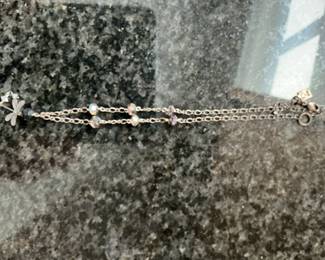 Silver-tone Double-Strand Chain Bracelet with Dragonfly Charm and Crystal Beads