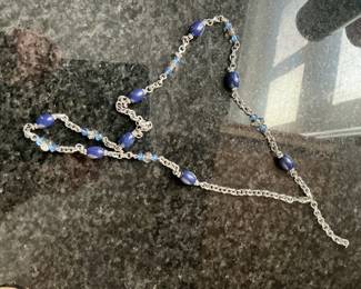 Sterling Silver Lapis Lazuli and Crystal Station Necklace