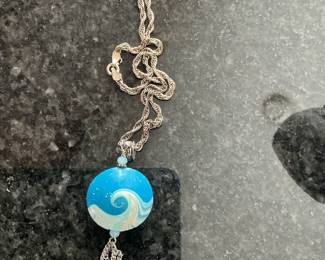 Lampwork Glass Ocean Wave Pendant Necklace