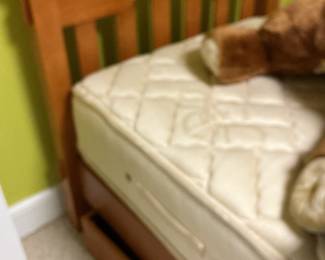 Wooden Twin Bed Frame with Mattress and Drawer