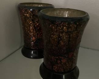 Tortoise Shell Crackle Glass Vases with Dark Base (Set of 2)