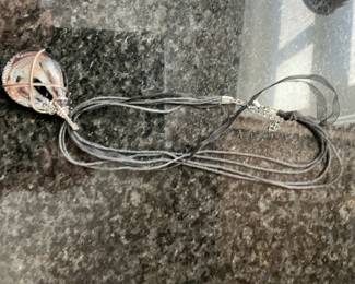 Wire-Wrapped Pendant Necklace with Ribbon Cord