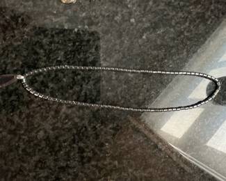 Hematite Bead Necklace with Amethyst Teardrop Pendant