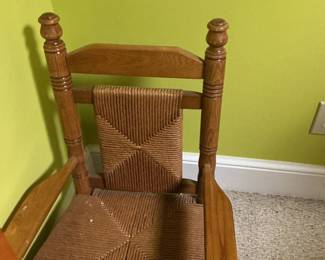 Child's Wooden Rocking Chair with Woven Seat and Back