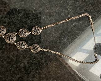 Sterling Silver Filigree Station Necklace with Black Stones