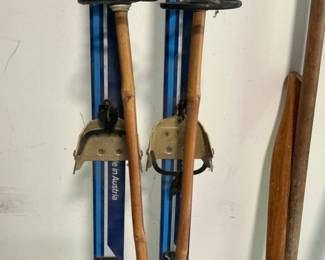 Vintage NorSki Cross-Country Skis with Bamboo Poles and "Made in Austria" Bindings