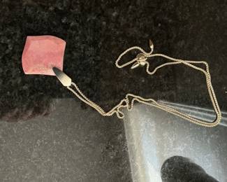 Rhodochrosite Pendant Necklace with Wheat Chain
