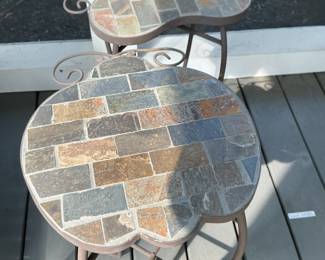 Set of 2 Mosaic Top Accent Tables with Scroll Legs