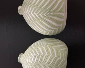 Pair of Crate & Barrel Leaf Motif Ceramic Planters