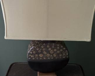 Mid-Century Speckled Ceramic Table Lamp with Double Shade