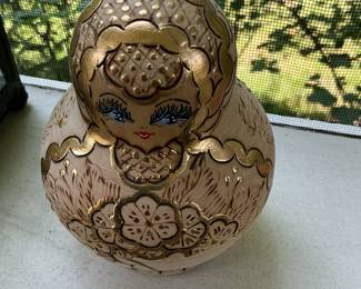 Matryoshka Nesting Doll with Wood Burning and Gold Accents