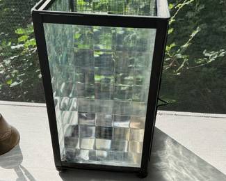 Vintage Textured Glass and Dark Metal Lantern