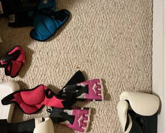 Assorted Sports Equipment Lot: Soccer Balls, Dumbbells, and Boxing Gear