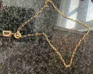 Gold Paperclip Chain Necklace with Crystal Clasp and 'D' Charm