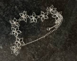 Silver-Tone Wire Flower Choker Necklace with Crystals