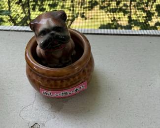 Japanese "Happy Memories" Ceramic Dog Planter