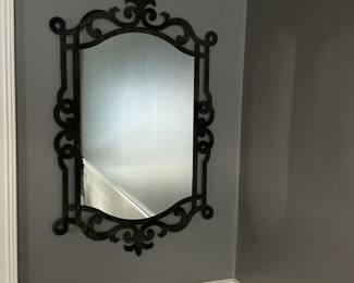 Ornate Wrought Iron Wall Mirror with Scrollwork and Fleur-de-lis