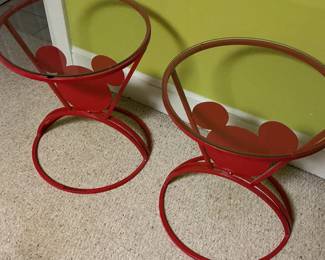Mickey Mouse Red Metal and Glass Accent Tables (Set of 2)
