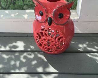 Red Ceramic Owl Wax Warmer/Candle Holder