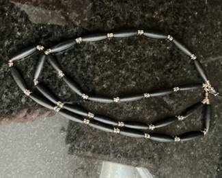 Black Bone Hairpipe Beads Necklace with Silver-Tone Spacers