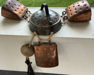Vintage Copper and Metal Cowbell Chime with Punched Detailing