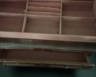 Vintage Wooden Jewelry Armoire with Mirrored Doors and Drawers