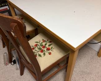 Vintage Wooden Dining Table with Needlepoint Chairs