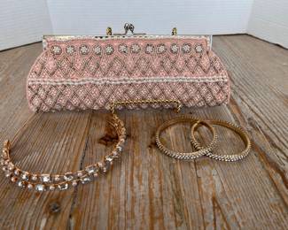 Lord & Taylor Beaded Purse and Costume Jewelry/Headband