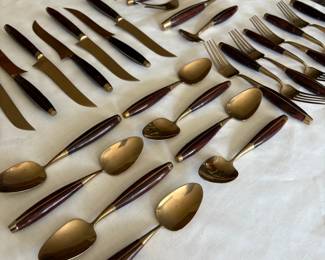 Mid-Century Modern Teak & Brass Flatware