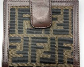 Fendi Zucca Canvas & Brown Leather Bifold Wallet with Coin Compartment