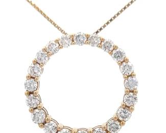 1 Carat Diamond Eternity Halo Circle Pendant Necklace in Yellow Gold