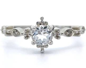 Natural Aquamarine & Natural Diamond Vintage Style Beaded Ring