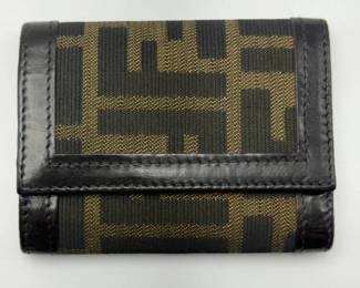 Fendi Zucca Canvas & Brown Leather Continental Wallet with Zip Coin Compartment