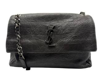 Saint Laurent YSL Niki Medium Chain Shoulder Bag in Black Croc-Embossed Leather