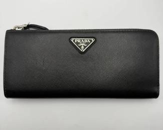 Prada Saffiano Leather Zip-Around Continental Wallet in Black