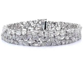 One-of-a-Kind 28.16 Natural Diamond Hidden Clasp Bracelet in 18k White Gold