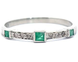 Natural Emerald & Natural Diamond Station Stacking Ring