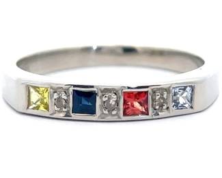 Natural Stones & Natural Diamond Semi-Eternity Princess Station Bezel Ring