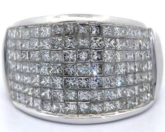 Stunning 3.00 Carat Natural Diamond Invisible Set Diamond Estate Ring in 14K White Gold (13.92 Grams!)