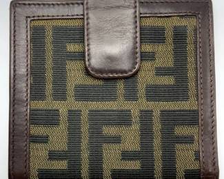 Fendi Zucca Canvas & Brown Leather Wallet with Kiss-Lock Coin Compartment