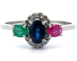 Natural Diamond, Ruby, Sapphire, and Emerald Three-Stone Ring