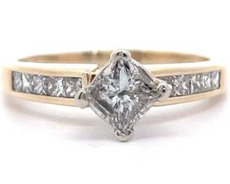 0.75 Carat Natural Diamond Princess Cut Channel Engagement Ring in 14k Yellow Gold