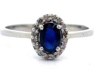 Natural Blue Sapphire & Natural Diamond Oval Halo Ring