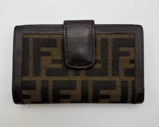 Fendi Zucca Canvas & Brown Leather Wallet with Kiss-Lock Coin Compartment