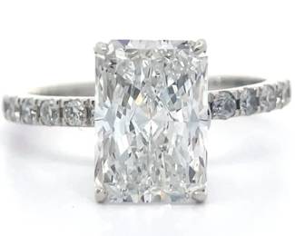 3.30 Carat Diamond Radiant Hidden Halo Ring in 14k White Gold w/ Report