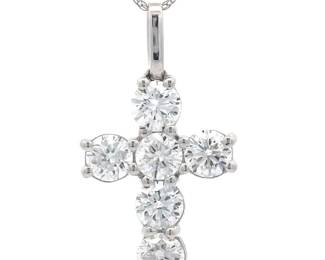 Classic 2 Carat Diamond Cross Pendant Necklace in 14k White Gold; $2,745 Retail w/ Report