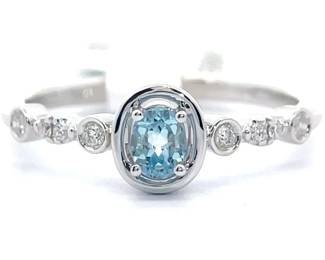 0.31 Carat Natural Aquamarine & Natural Diamond Bezel Stacking Ring in 14k White Gold