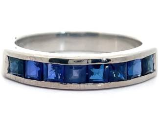 Princess Cut Natural Blue Sapphire Channel Semi-Eternity Ring